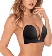 Phannie Strapless Naadloze Rugloze U-Style Plak BH Push Up - Zelfklevende Onzichtbare Beha - Zwart - Cup C