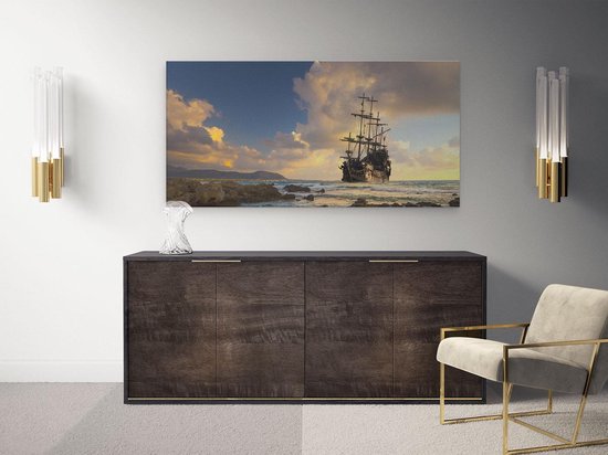 Artaza - Peinture sur toile - Bateau pirate sur la côte au coucher du soleil - 100 x 50 - Groot - Photo sur toile - Impression sur toile