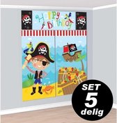 Wanddecoratie Happy Birthday Piraat / Piratenfeest - groot formaat set 5 delig
