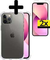 Hoesje Geschikt voor iPhone 13 Pro Max Hoesje Shockproof Case Siliconen Met 2x Screenprotector - Hoes Geschikt voor iPhone 13 Pro Max Hoes Cover Siliconen - Transparant