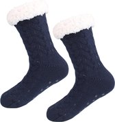 Huissokken Dames en Heren - Donker Blauw - Anti Slip Sokken - One Size - Dikke - Winter - Fleece - Fluffy - Verwarmde - Slofsokken - Bedsokken - Gevoerde Sokken - Cadeau voor hem h