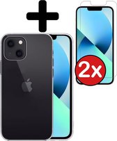 Hoesje Geschikt voor iPhone 13 Mini Hoesje Siliconen Case Hoes Met 2x Screenprotector - Hoes Geschikt voor iPhone 13 Mini Hoes Cover Case - Transparant.