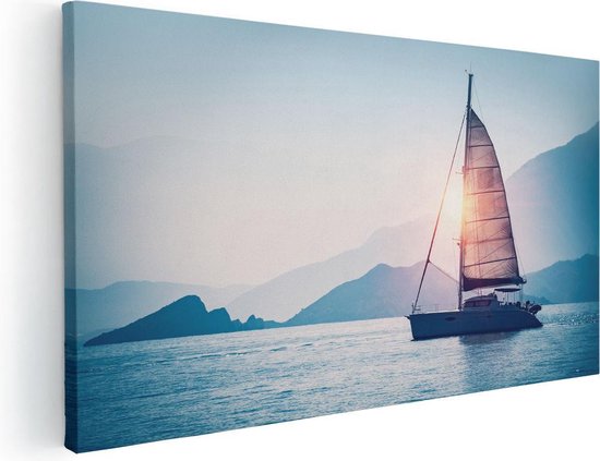 Artaza Canvas Schilderij Zeilboot bij Zonsondergang - 40x20 - Klein - Foto Op Canvas - Canvas Print