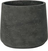 Pot Rough Patt XXL Black Washed Fiberclay 34x28 cm zwarte ronde bloempot
