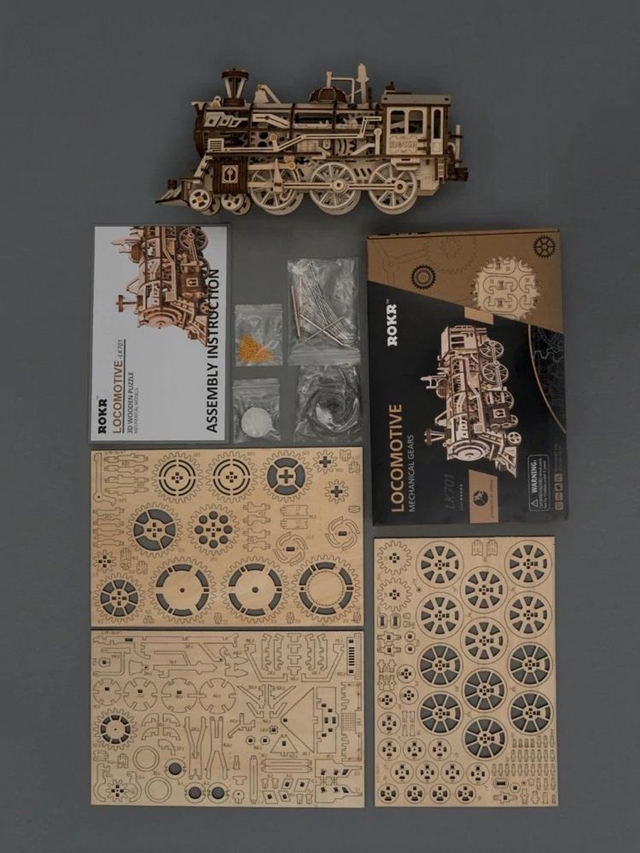 Robotime modelbouwpakket Locomotief hout 370mmx185mmx120mm - Naturel kleur — afbeelding 8