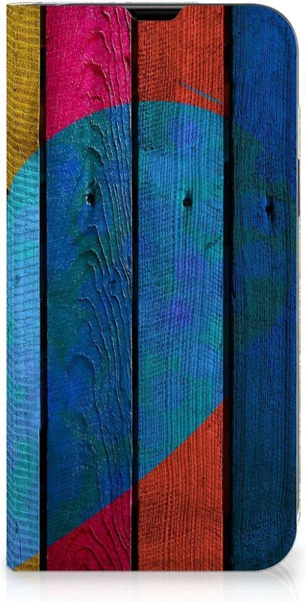iPhone 13 Book Wallet Case Wood Heart - Cadeau voor je Vriend