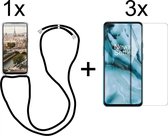 OnePlus Nord hoesje met koord transparant shock proof case - 3x OnePlus Nord screenprotector