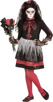 Widmann - Spaans & Mexicaans Kostuum - Agape Bruid Dia De Los Muertos - Meisje - Rood, Zwart - Maat 158 - Halloween - Verkleedkleding