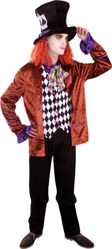 PartyXplosion - Mad Hatter Kostuum - Basic Mad Hatter - Man - paars,oranje  - Maat... | bol.com