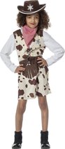 Wilbers & Wilbers - Cowboy & Cowgirl Kostuum - Lonely Cowgirl Koeienprint - Meisje - bruin - Maat 116 - Carnavalskleding - Verkleedkleding