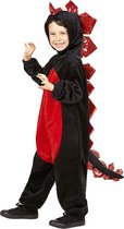 Widmann - Draak Kostuum - Zwarte Pluche Draak Roodbuik - Jongen - rood,zwart - Maat 98 - Carnavalskleding - Verkleedkleding