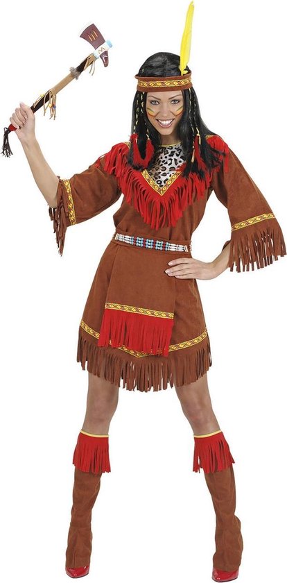 Widmann - Indiaan Kostuum - Indiaanse Jurk Kostuum Vrouw - Bruin - Medium - Carnavalskleding - Verkleedkleding