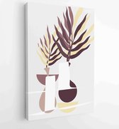 Canvas schilderij - Earth tone boho foliage line art drawing with abstract shape. Abstract Plant Art design for print, cover, wallpaper, Minimal and natural wall art. 1 -    – 1842