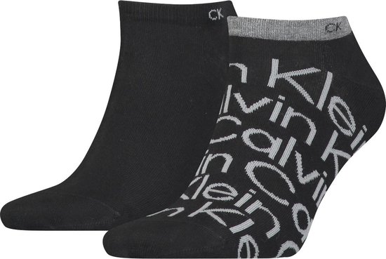 Calvin Klein Sneaker All Over Print (2-pack) - heren enkelsokken - zwart dessin - Maat: 43-46