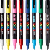 Posca PC-3M - Marker Set - 8 stuks - wit, geel, roze, rood, blauw, lichtblauw, groen en zwart