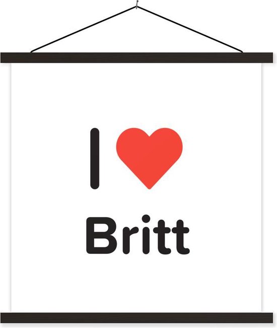 Posterhanger incl. Poster - Schoolplaat - I love - Britt - Meisje - 90x90 cm - Zwarte latten