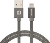 Swissten Lightning naar USB kabel voor iPhone 8/SE/X/XS/XR/11/12/13/14 - Pro/Pro Max/Mini/Plus en diverse iPad modellen - 1.2M - Grijs