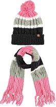 Luxe kinder winterset sjaal en muts roze/grijs - Warme winter mutsen en sjaals voor kinderen