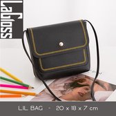 Lagloss Fashion Bag Tas Mode Zwart - Klein Modisch Vierkant Tasje - Type Lil Bag - Stiksels SchouderTas - 20x15x6 cm