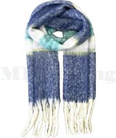 Sjaal Gebreide Warme Winter Shawl Gestreept Cashmere Viscose - Donkerblauw