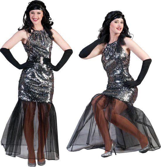 Jaren 20 Danseressen Kostuum | Zilveren Theater Diva | Vrouw | | Carnaval kostuum | Verkleedkleding