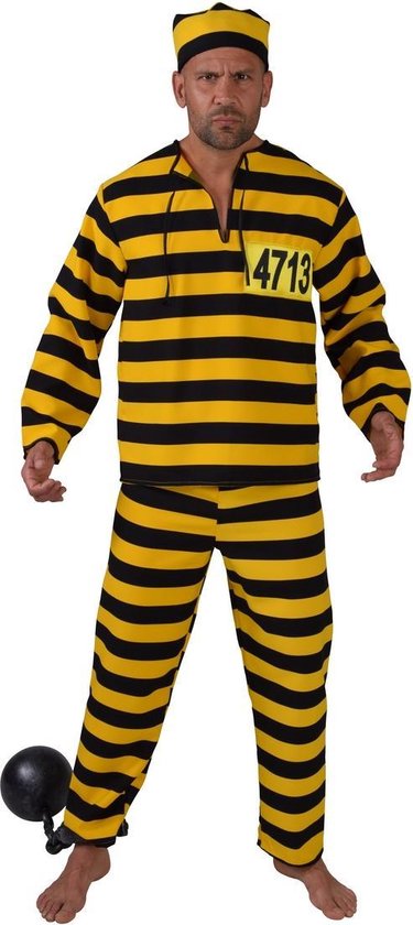 Magic By Freddy's - Boef Kostuum - Achtenveertig Keer Levenslang Gevangenis Boef - Man - Geel, Zwart - Small - Carnavalskleding - Verkleedkleding