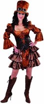Steampunk kostuum voor dames - Bruine jurk met satijnen stroken - maat 50/52