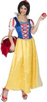 Funny Fashion - Sneeuwwitje Kostuum - Eet Gezond Eet Een Appel Sneeuwwitje - Vrouw - Blauw, Geel - Maat 40-42 - Carnavalskleding - Verkleedkleding