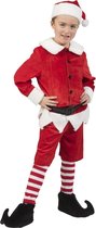 Funny Fashion - Kerst & Oud & Nieuw Kostuum - Kerstelf Kenny Hulp Van De Kerstman Kind Kostuum - Rood, Wit / Beige - Maat 140 - Kerst - Verkleedkleding