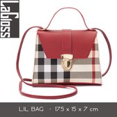 Lagloss Fashion Bag Tas Mode Rood - Klein Modisch Vierkant Tasje - Type Lil Bag - Geruite Combi SchouderTas - 17.5x15x6 cm