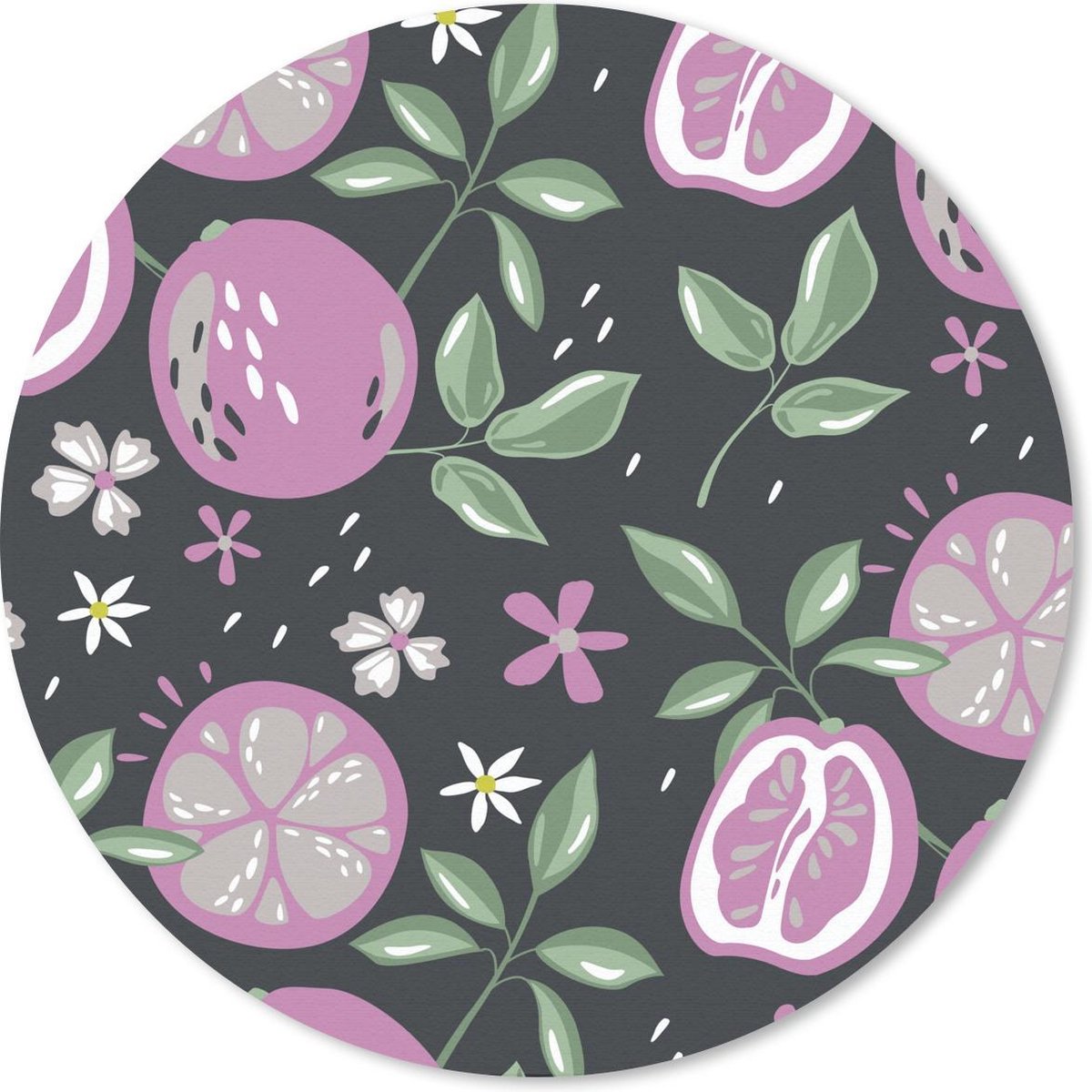 Muismat rond 30x30 cm - Mousepad Zomer - Bloemen - Fruit - Roze - Ronde muismatten