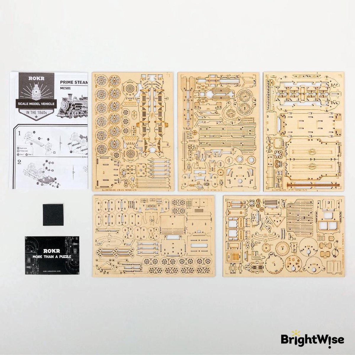 BrightWise® Robotime Stoomtrein Stoomlocomotief Hout Modelbouw Pakket Zonder Lijm - Bouwpakketten volwassenen - Bouwpakketten kinderen - Modelbouwpakketten volwassenen - Miniatuur bouwpakket volwassenen — afbeelding 3