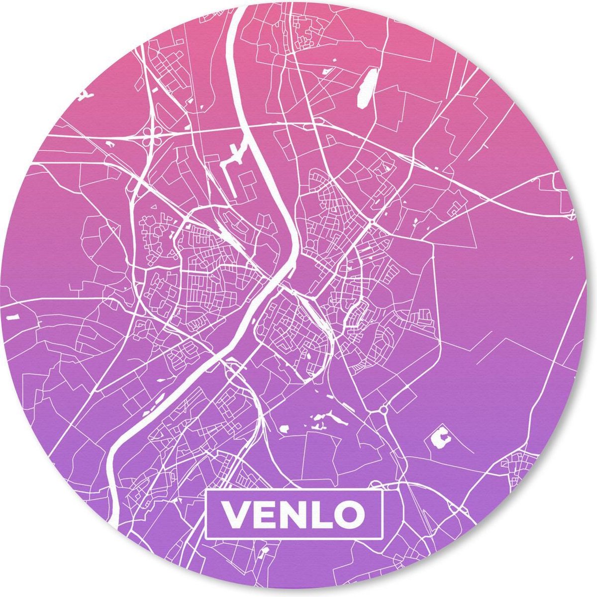 Muismat rond 20x20 cm - Mousepad Stadskaart - Venlo - Paars - Roze - Ronde muismatten