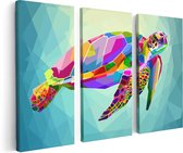 Artaza Canvas Schilderij Drieluik Kleurrijke Schildpad in het Water - 120x80 - Foto Op Canvas - Canvas Print