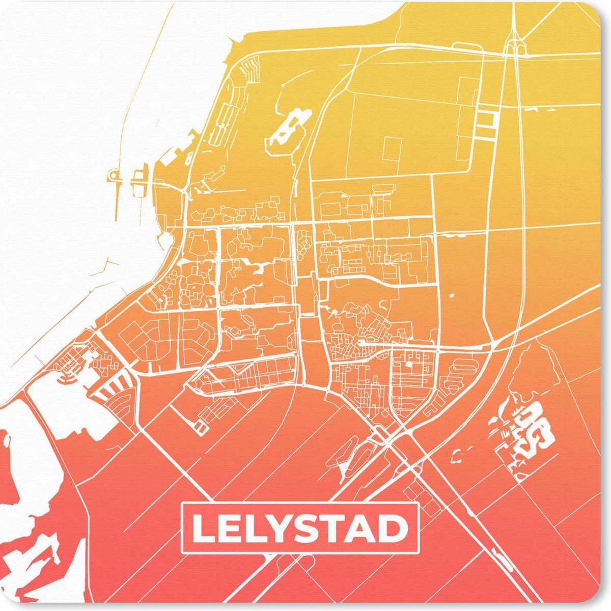 Muismat 20x20 cm - Mousepad Stadskaart - Lelystad - Nederland - Geel - Muismatten