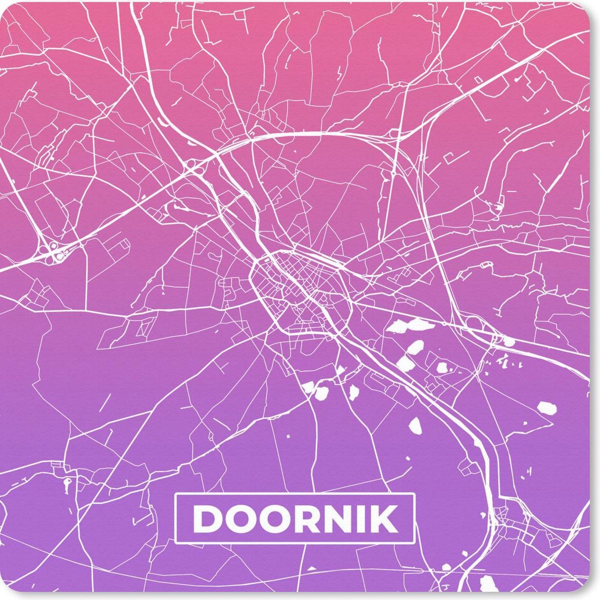 Muismat 30x30 cm - Mousepad Stadskaart - Doornik - België - Paars - Muismatten