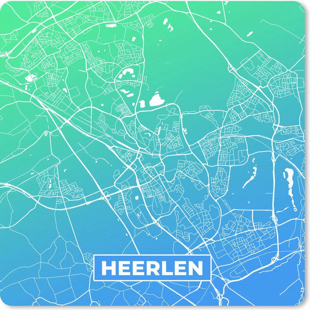 Muismat 20x20 cm - Mousepad Stadskaart - Heerlen - Nederland - Blauw - Muismatten