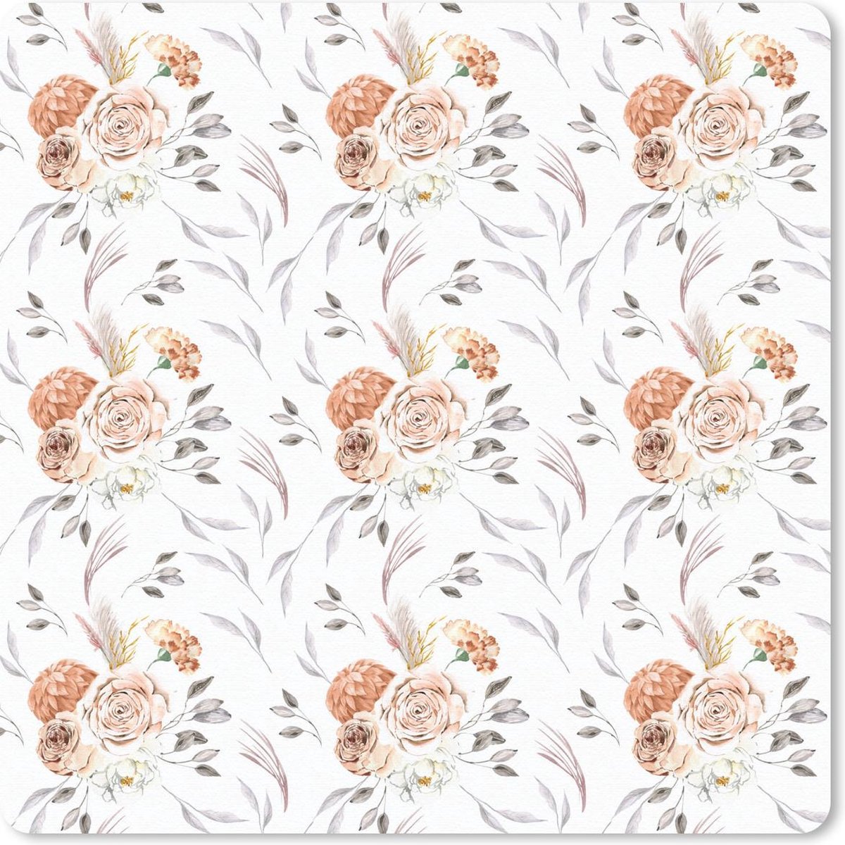 Muismat 20x20 cm - Mousepad Bloemen - Bohemian - Wit - Muismatten