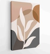 Canvas schilderij - Earth tone natural colors foliage line art boho plants drawing with abstract shape 4 -    – 1912771891 - 80*60 Vertical