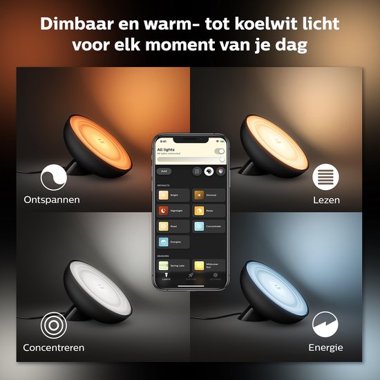 Philips Hue Bloom Tafellamp - White and Color Ambiance - Gëintegreerd LED - Zwart - 7,1W - Bluetooth - Philips Hue