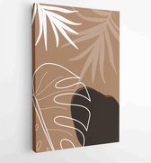 Canvas schilderij - Earth tone natural colors foliage line art boho plants drawing with abstract shape 2 -    – 1910090920 - 115*75 Vertical