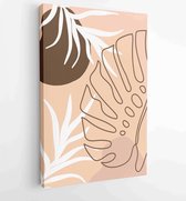 Canvas schilderij - Earth tone natural colors foliage line art boho plants drawing with abstract shape 3 -    – 1910090920 - 40-30 Vertical