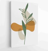 Canvas schilderij - Green and earth tone background foliage line art drawing with abstract shape and watercolor 3 -    – 1922511887 - 80*60 Vertical