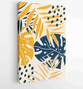 Canvas schilderij - Earth tone background foliage line art drawing with abstract shape and watercolor 3 -    – 1919347676 - 115*75 Vertical