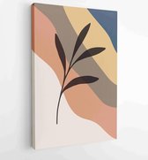 Canvas schilderij - Earth tone background foliage line art drawing with abstract shape and watercolor 2 -    – 1919347634 - 115*75 Vertical