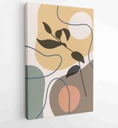 Canvas schilderij - Earth tone background foliage line art drawing with abstract shape and watercolor 2 -    – 1919347643 - 40-30 Vertical