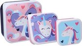 snackboxset eenhoorn meisjes roze/paars/blauw 3 stuks