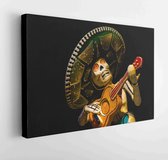 Itsallcanvas - Schilderij - Day The Dead Statue Playing Guitar Horizontal - Multicolor - 60 X 80 Cm