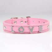 Viphondjes hondenhalsband gepersonaliseerd - Roze M - naamhalsband - strass