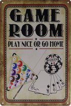 Wandbord – Game Room - Mancave - Retro -  Wanddecoratie – Reclame bord – Restaurant – Kroeg - Bar – Cafe - Horeca – Metal Sign – 20x30cm